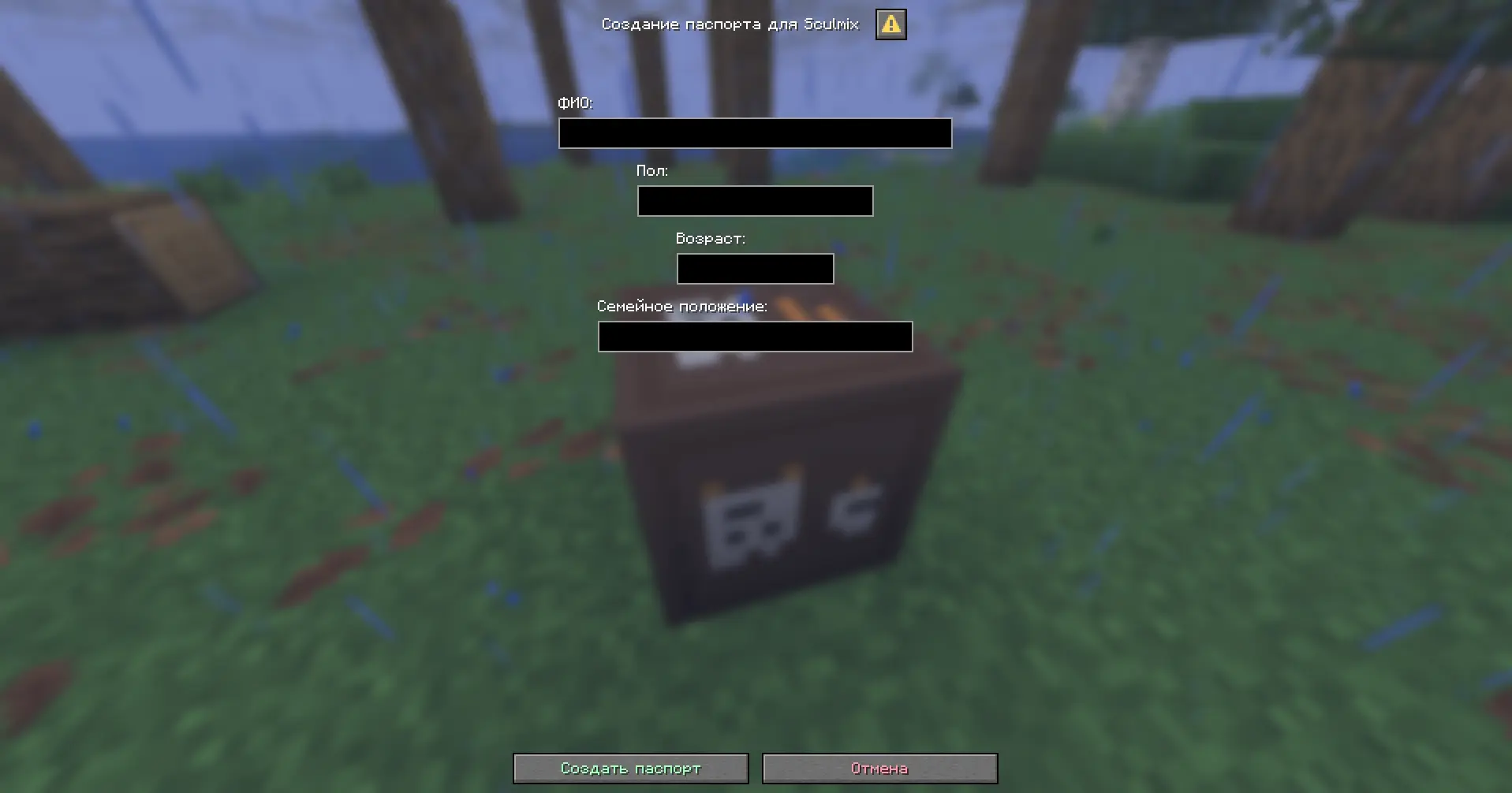 Диалоговое окно создания паспорта